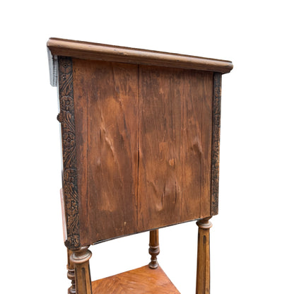 Antique 19th Century French Walnut Bedside Cabinet with Drawer & Cupboard – Carved Nightstand