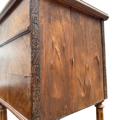 Antique 19th Century French Walnut Bedside Cabinet with Drawer & Cupboard – Carved Nightstand