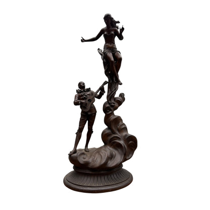 Vintage Art Deco Style Metal Alloy Sculpture – Pierrot Guitarist & Dancing Lady Figure Group