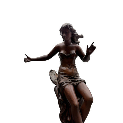 Vintage Art Deco Style Metal Alloy Sculpture – Pierrot Guitarist & Dancing Lady Figure Group