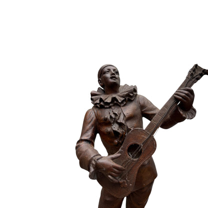 Vintage Art Deco Style Metal Alloy Sculpture – Pierrot Guitarist & Dancing Lady Figure Group