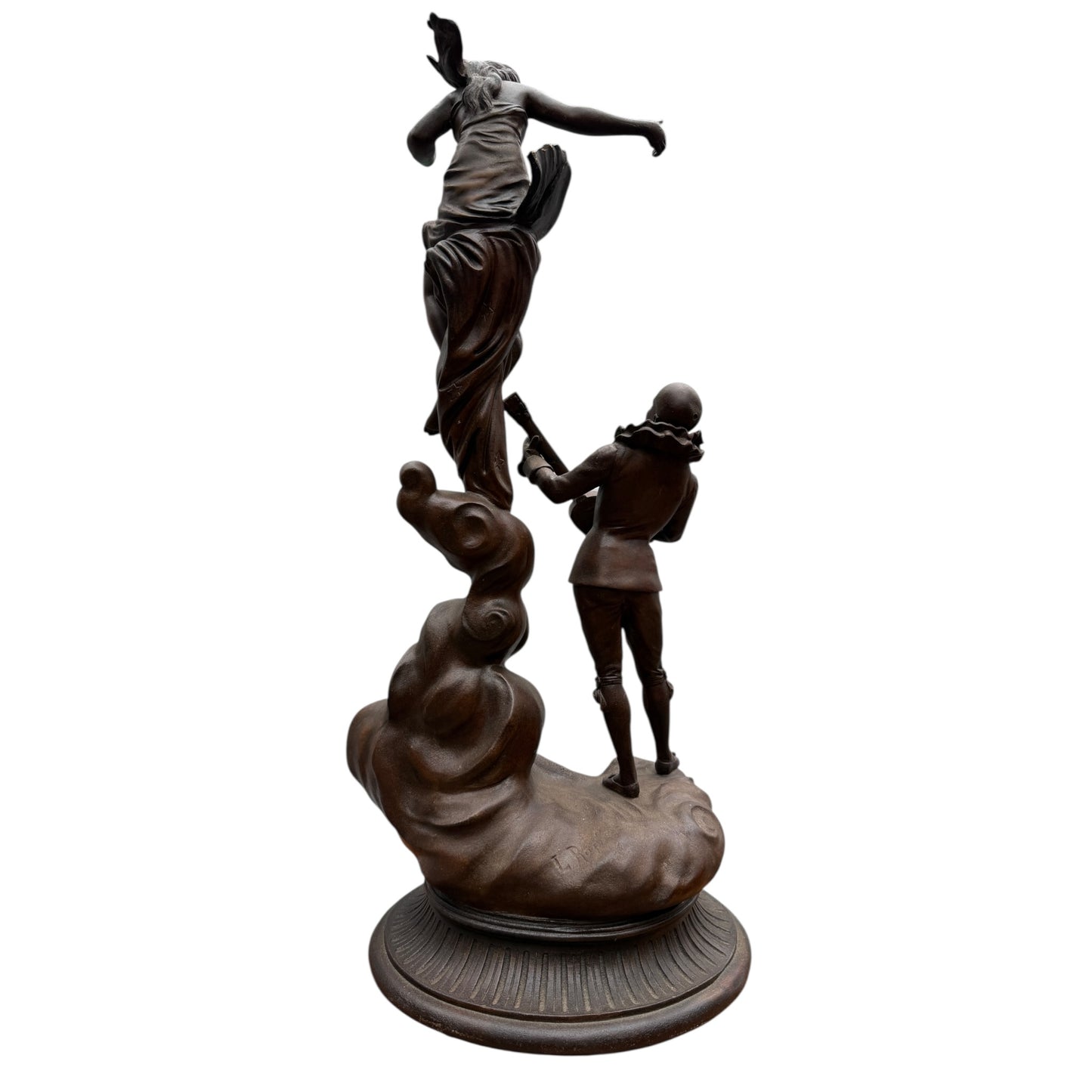 Vintage Art Deco Style Metal Alloy Sculpture – Pierrot Guitarist & Dancing Lady Figure Group