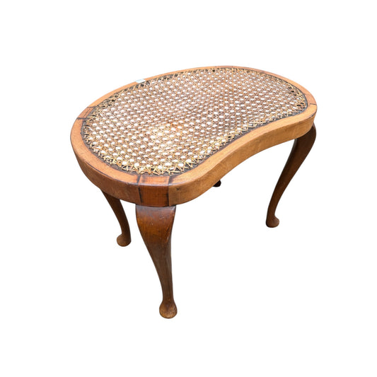 Vintage French Empire Style Kidney Shaped Cane Dressing Stool – Cabriole Leg Vanity Seat
