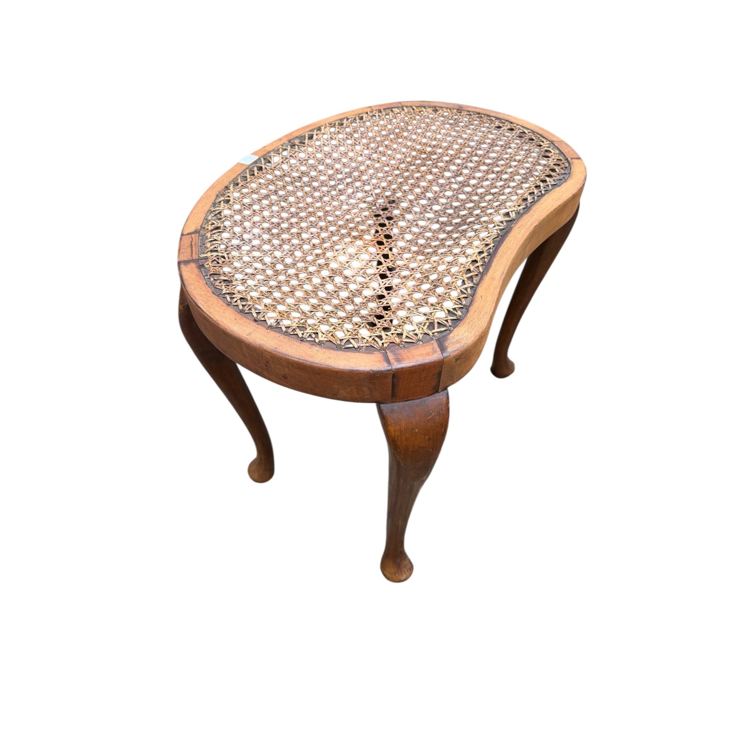 Vintage French Empire Style Kidney Shaped Cane Dressing Stool – Cabriole Leg Vanity Seat