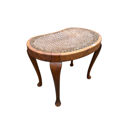 Vintage French Empire Style Kidney Shaped Cane Dressing Stool – Cabriole Leg Vanity Seat