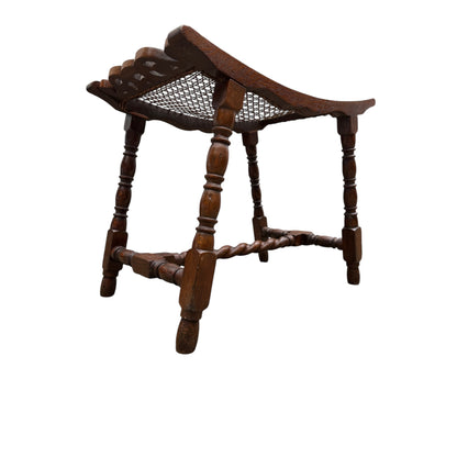 Antique Oak Caned Stool with Barley Twist Stretcher – Edwardian Dressing Table Bench