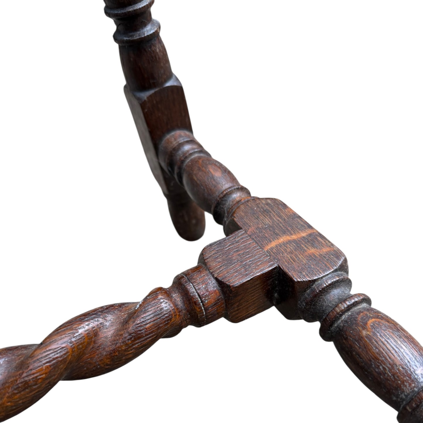 Antique Oak Caned Stool with Barley Twist Stretcher – Edwardian Dressing Table Bench