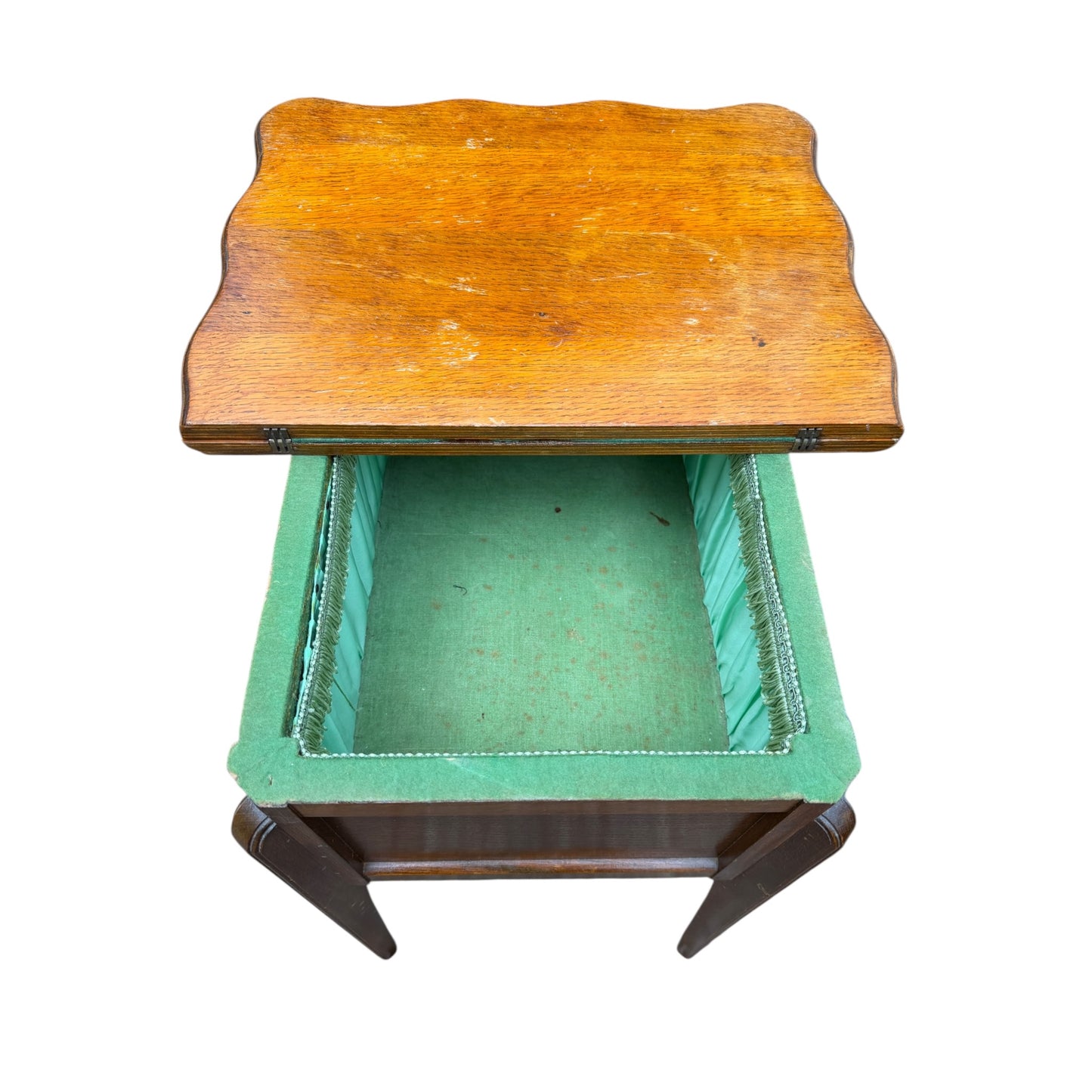 Edwardian Solid Oak Games Table / Antique Card Table with Baize Playing Surface & Storage