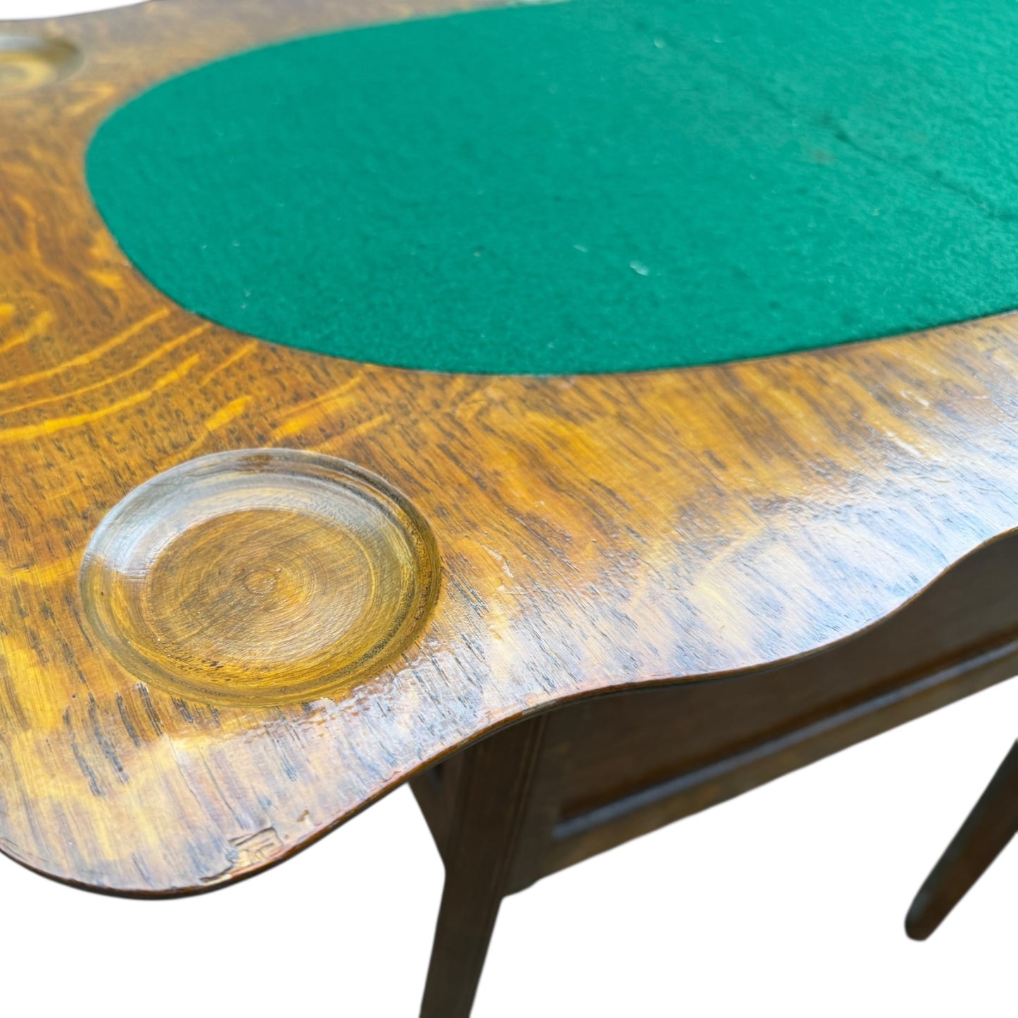Edwardian Solid Oak Games Table / Antique Card Table with Baize Playing Surface & Storage