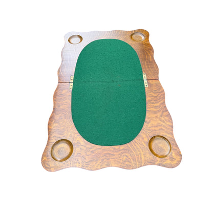 Edwardian Solid Oak Games Table / Antique Card Table with Baize Playing Surface & Storage