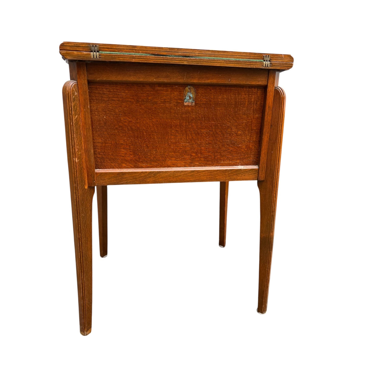 Edwardian Solid Oak Games Table / Antique Card Table with Baize Playing Surface & Storage