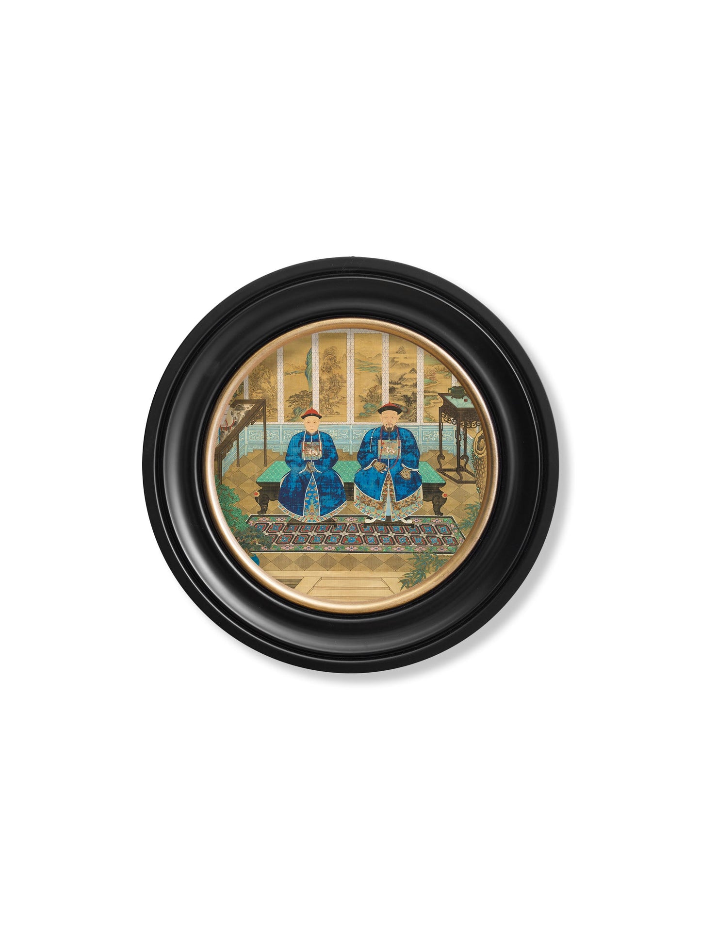 imperial censor and his wife round in size 96 x 96cm - glass-fronted framed wall art print with solid wood frame, ideal for modern interiors