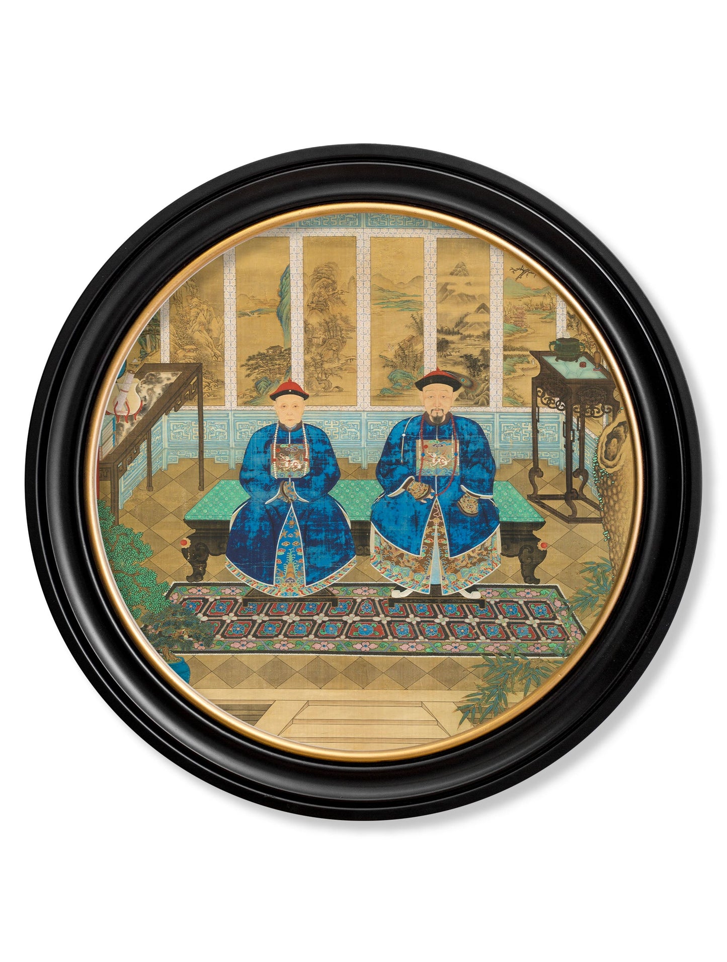 Imperial Censor and His Wife - Round in size 44 x 44cm - glass-fronted framed wall art print with solid wood frame, perfect for statement wall decor