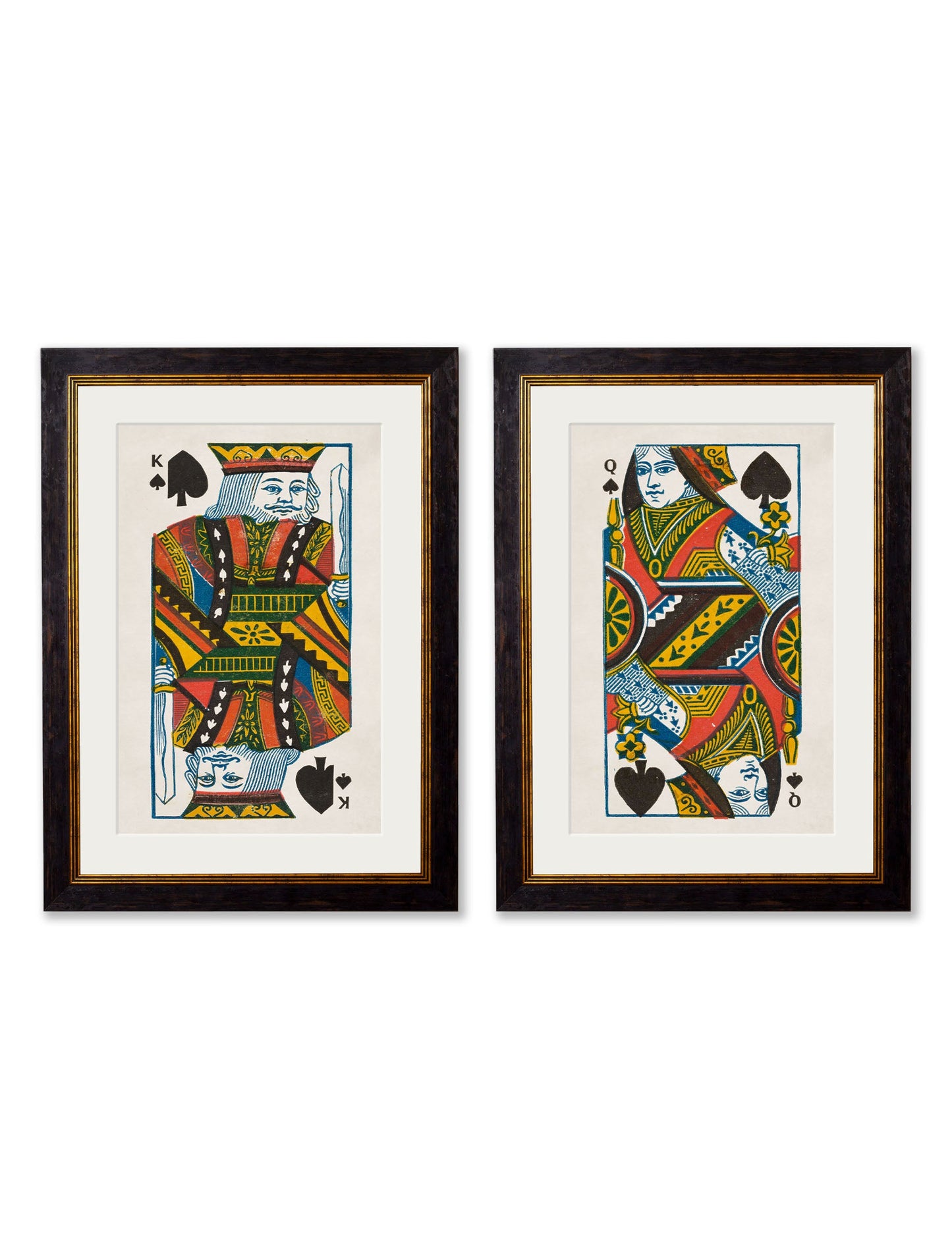 c1888 King & Queen of Spades in size 38 x 50cm - glass-fronted framed wall art print with solid wood frame, designed for high-end interior design