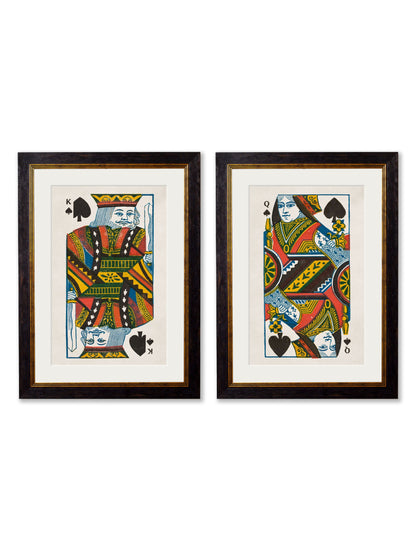 c1888 King & Queen of Spades in size 38 x 50cm - glass-fronted framed wall art print with solid wood frame, designed for high-end interior design