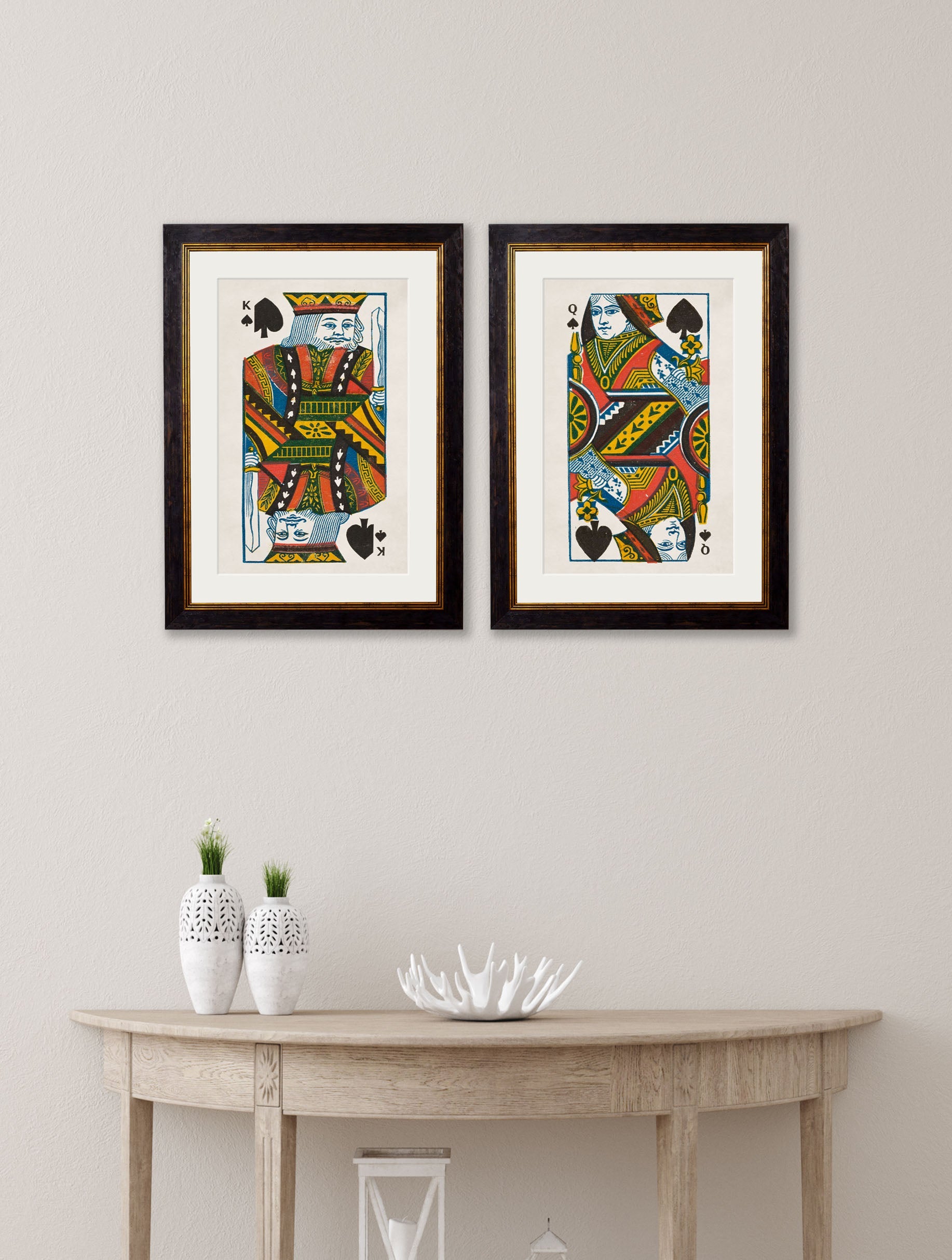king queen of spades in size 38 x 50cm - glass-fronted framed wall art print with solid wood frame, adds elegance to your decor