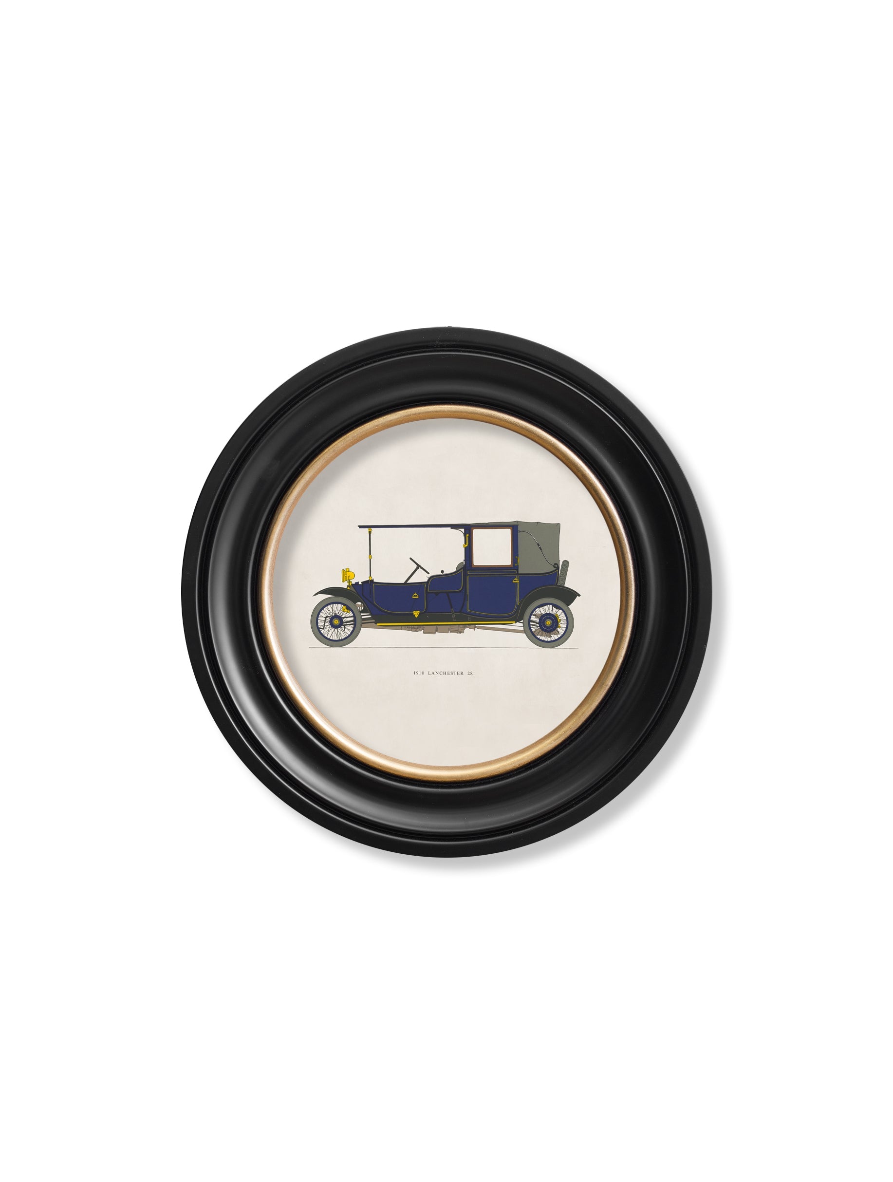 1910 lanchester 28 in round frame - premium glass-fronted framed art print with solid wood frame, adds elegance to your decor