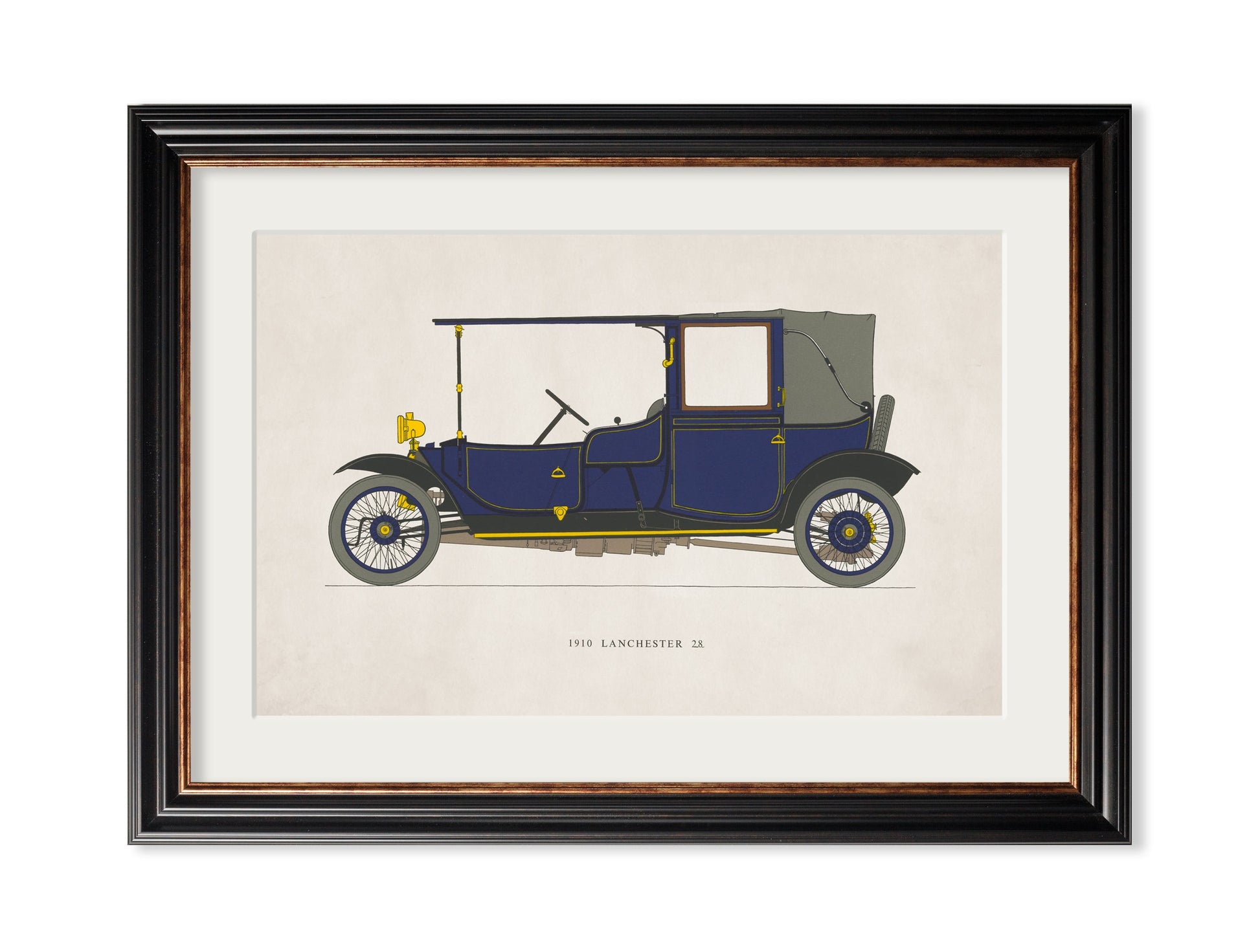 1910 LANCHESTER 28 in size 35 x 50cm - glass-fronted framed wall art print with solid wood frame, designed for high-end interior design