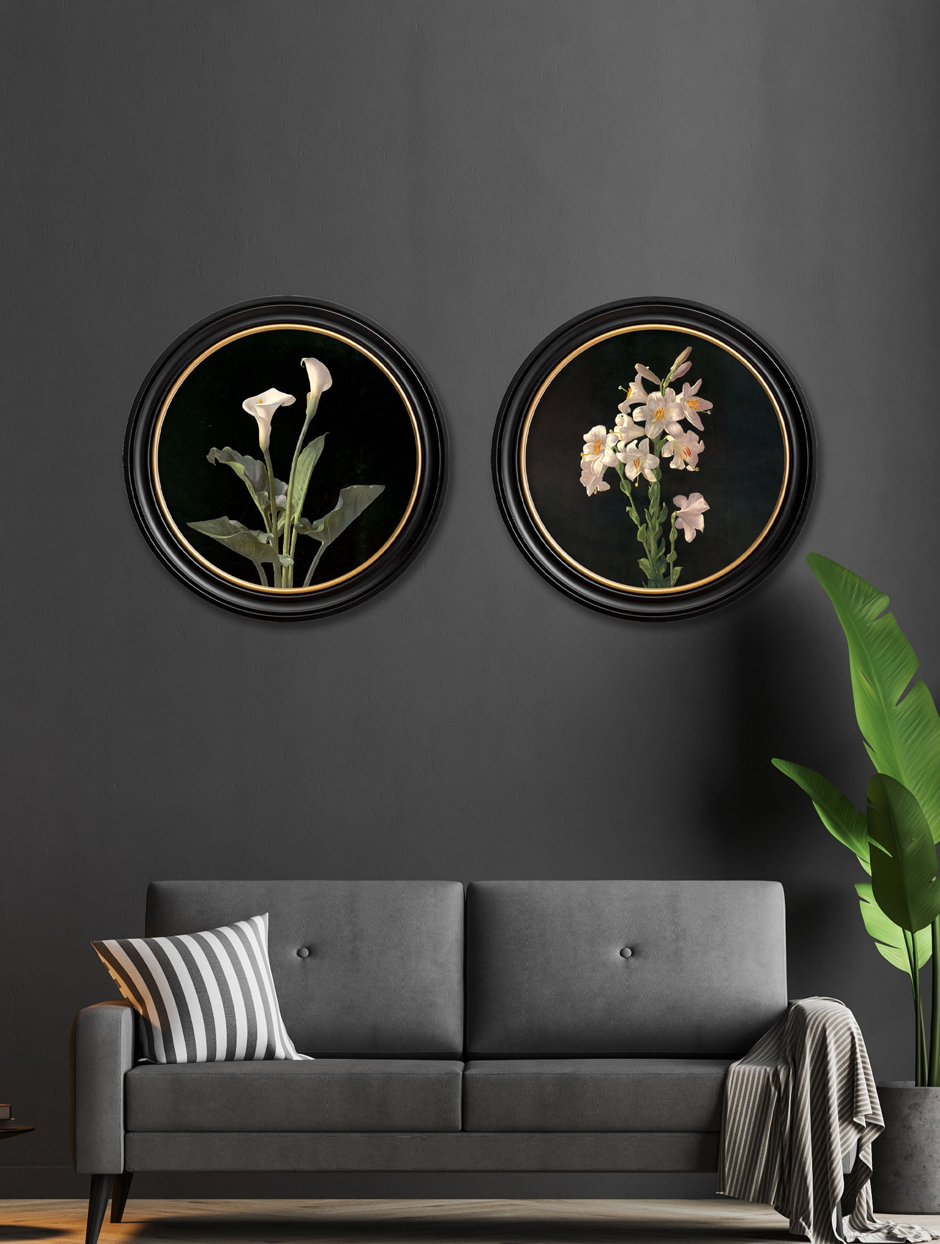 c 1874 george cochran lambdin lillys round frame in size 44 x 44cm - glass-fronted framed wall art print with solid wood frame, ideal for contemporary home styling