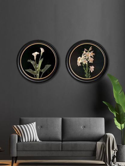 c 1874 george cochran lambdin lillys round frame in size 44 x 44cm - glass-fronted framed wall art print with solid wood frame, ideal for contemporary home styling