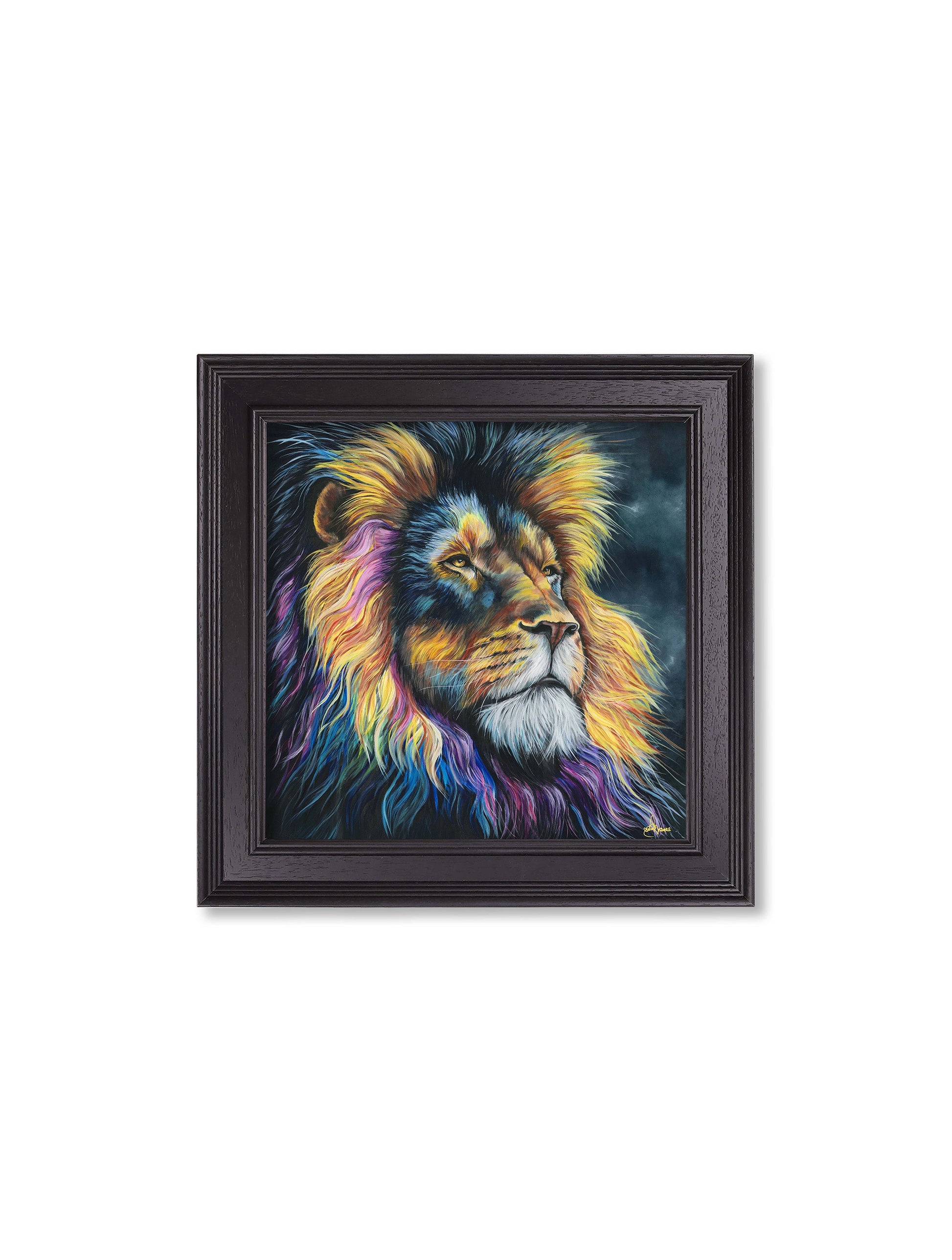 lion print courage by amy ansell black square frame - premium glass-fronted framed art print with solid wood frame, designed for high-end interior design