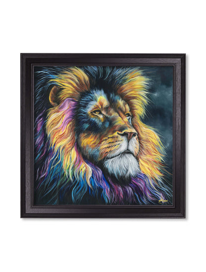 lion print courage by amy ansell black square frame - premium glass-fronted framed art print with solid wood frame, perfect for luxury home decor