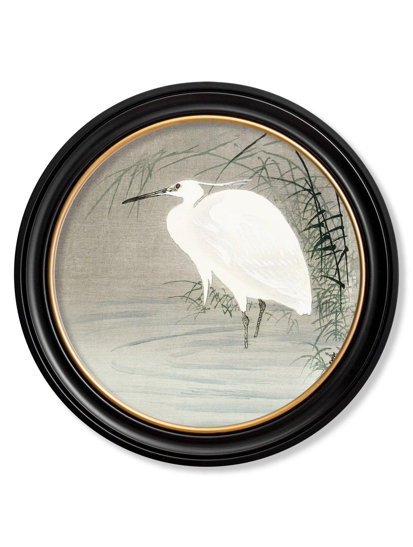 c 1910 little egrets ohara koson in round frames in size 70 x 70cm - glass-fronted framed wall art print with solid wood frame, ideal for contemporary home styling