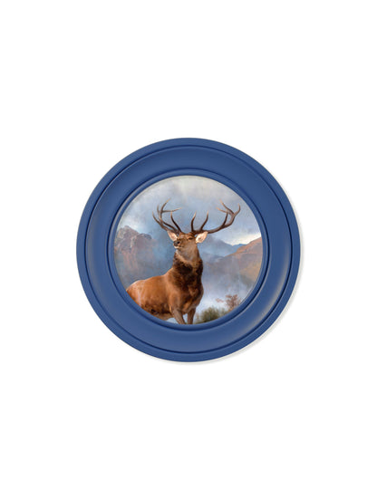 c 1851 monarch of the glen round frame blue in size 70 x 70cm - glass-fronted framed wall art print with solid wood frame, ideal for modern interiors