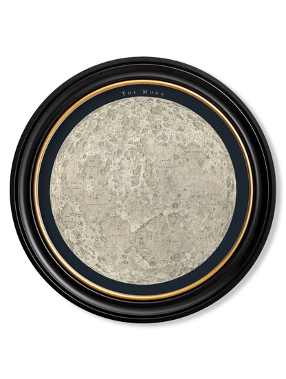 c.1800's Map of the Moon - Round in size 44 x 44cm - glass-fronted framed wall art print with solid wood frame, luxury wall art for sophisticated spaces
