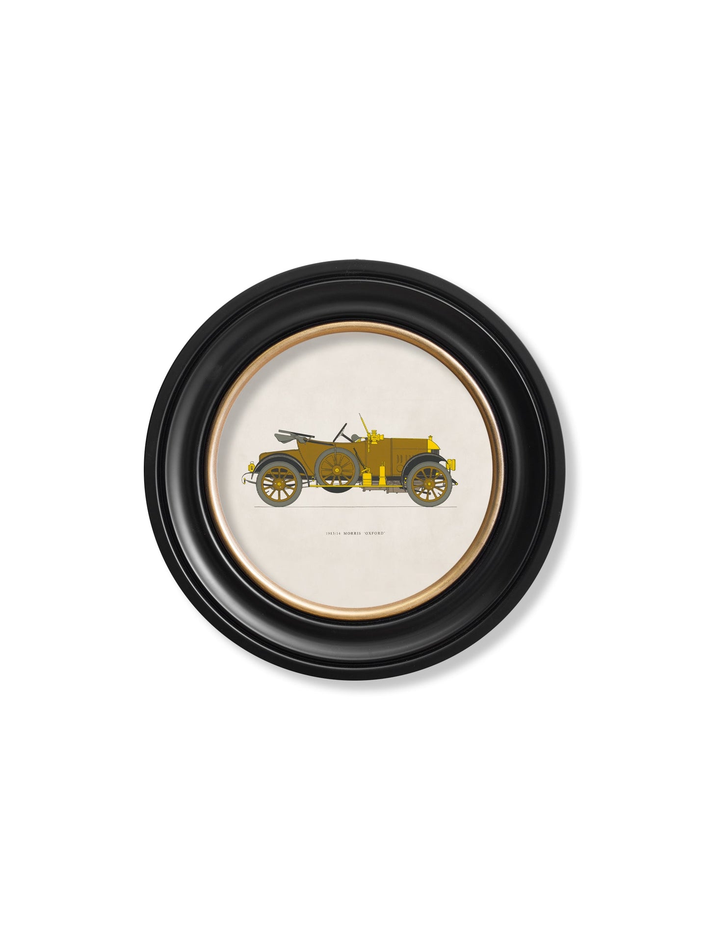 1913 14 morris oxford in round frame - premium glass-fronted framed art print with solid wood frame, perfect for statement wall decor