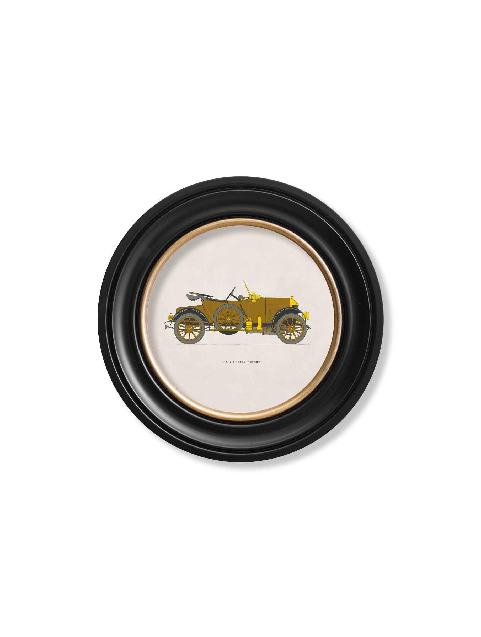 1913 14 morris oxford in round frame - premium glass-fronted framed art print with solid wood frame, perfect for statement wall decor