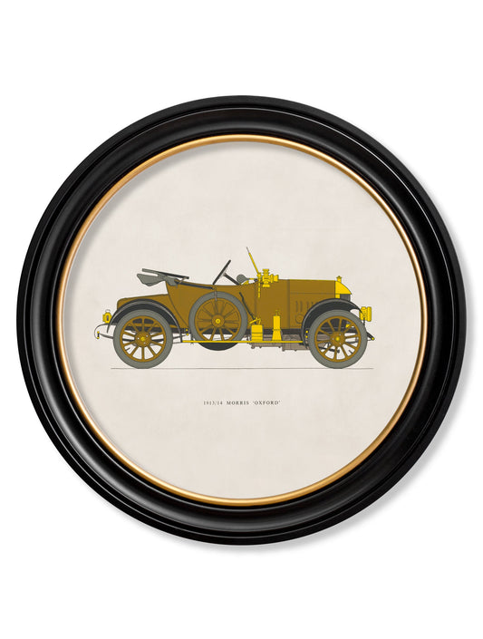 1913/14 MORRIS 'OXFORD' in Round Frame in size 44 x 44cm - glass-fronted framed wall art print with solid wood frame, designed for high-end interior design