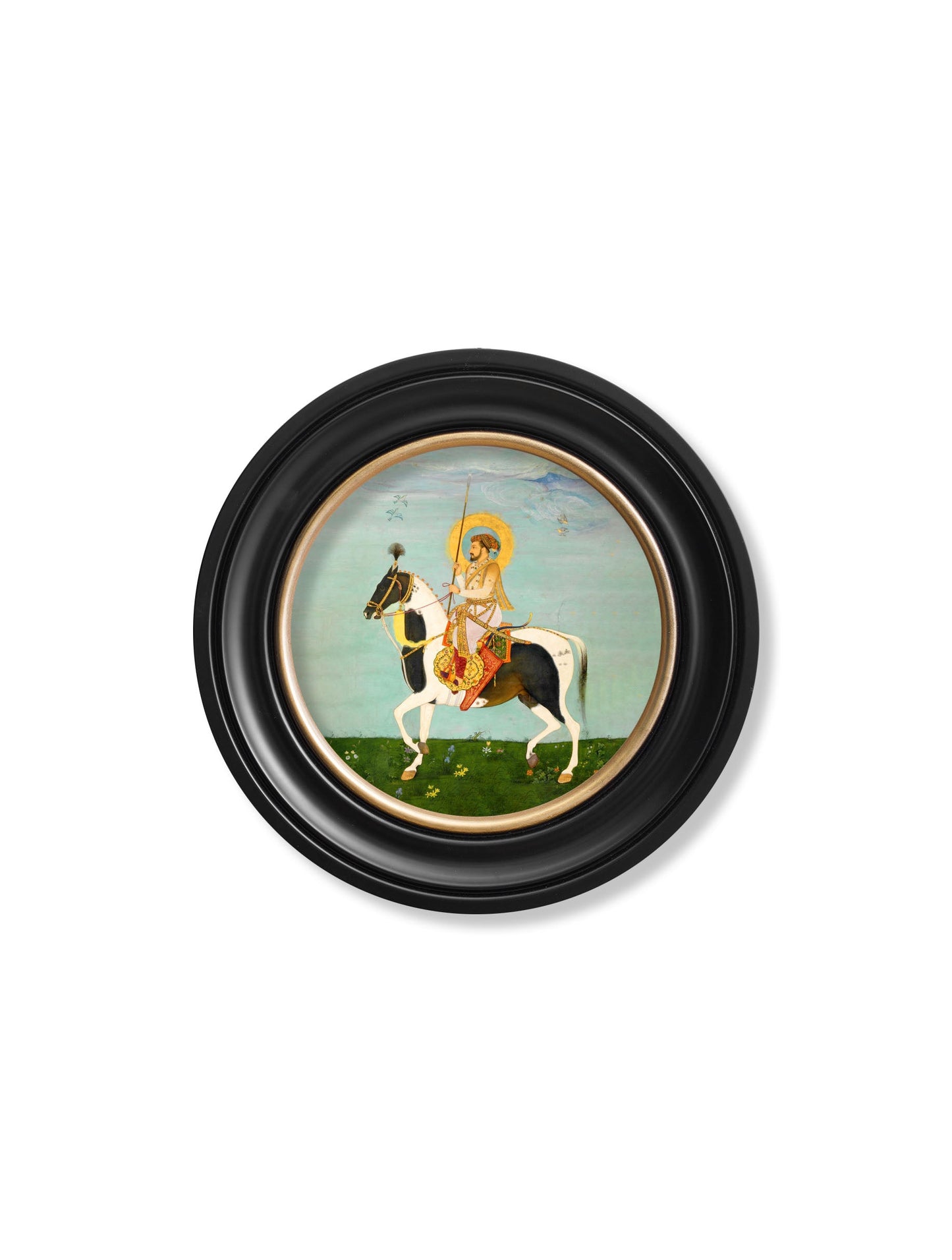 mughals horsemen round frames in size 44 x 44cm - glass-fronted framed wall art print with solid wood frame, perfect for luxury home decor