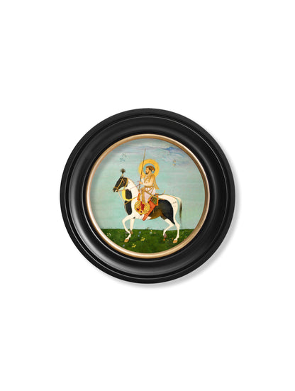 mughals horsemen round frames in size 44 x 44cm - glass-fronted framed wall art print with solid wood frame, perfect for luxury home decor