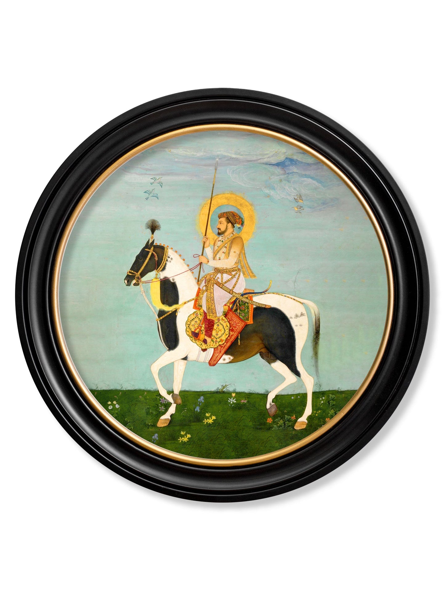 mughals horsemen round frames in size 70 x 70cm - glass-fronted framed wall art print with solid wood frame, designed for high-end interior design