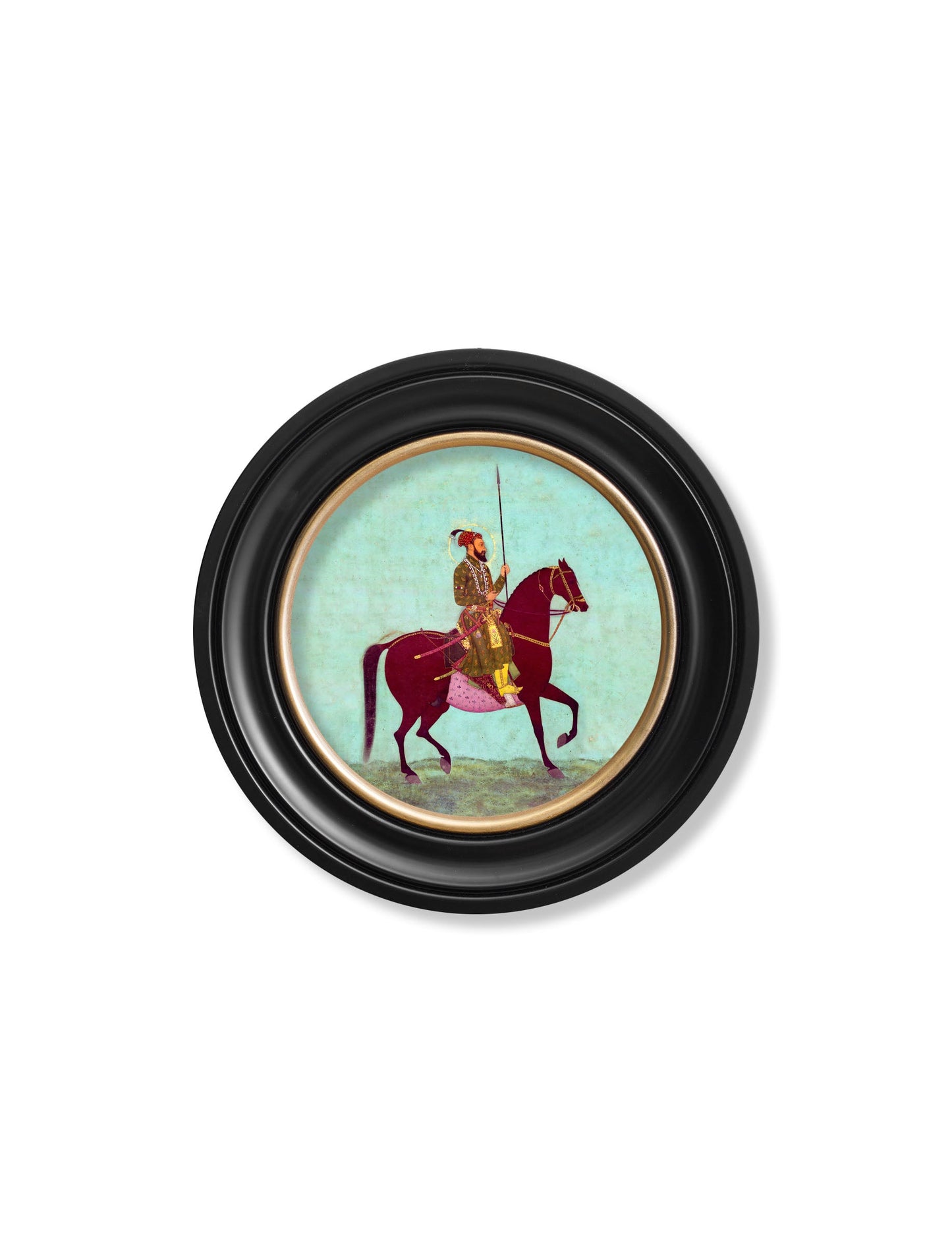 mughals horsemen round frames in size 70 x 70cm - glass-fronted framed wall art print with solid wood frame, luxury wall art for sophisticated spaces