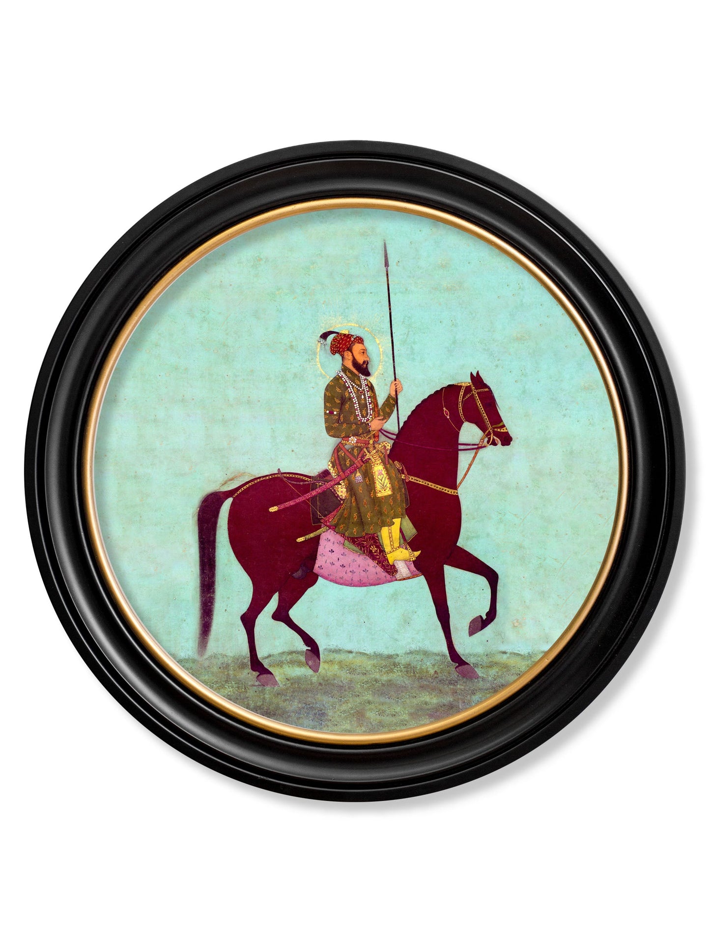 mughals horsemen round frames in size 70 x 70cm - glass-fronted framed wall art print with solid wood frame, perfect for luxury home decor