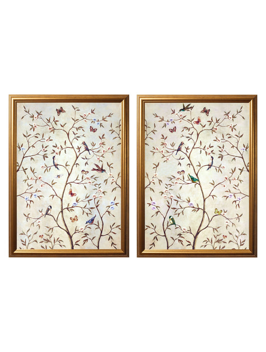 Tree of Life Natural Set of 2 in size 50 x 70cm - glass-fronted framed wall art print with solid wood frame, a beautiful addition to stylish homes