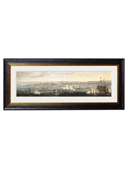 c 1844 panoramic views of new york in size 38 x 95cm - glass-fronted framed wall art print with solid wood frame, ideal for contemporary home styling