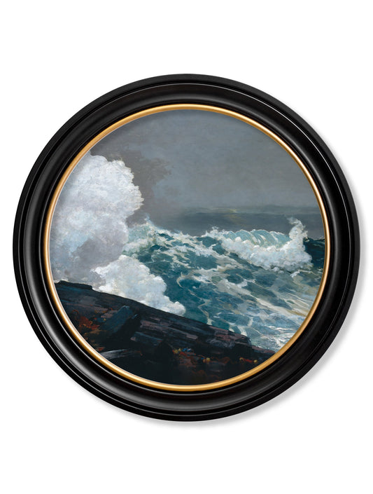 c.1895 Northeaster - Round Frame in size 44 x 44cm - glass-fronted framed wall art print with solid wood frame, ideal for modern interiors