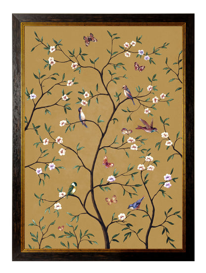tree of life ochre set of 2 in size 95 x 130cm - glass-fronted framed wall art print with solid wood frame, perfect for statement wall decor