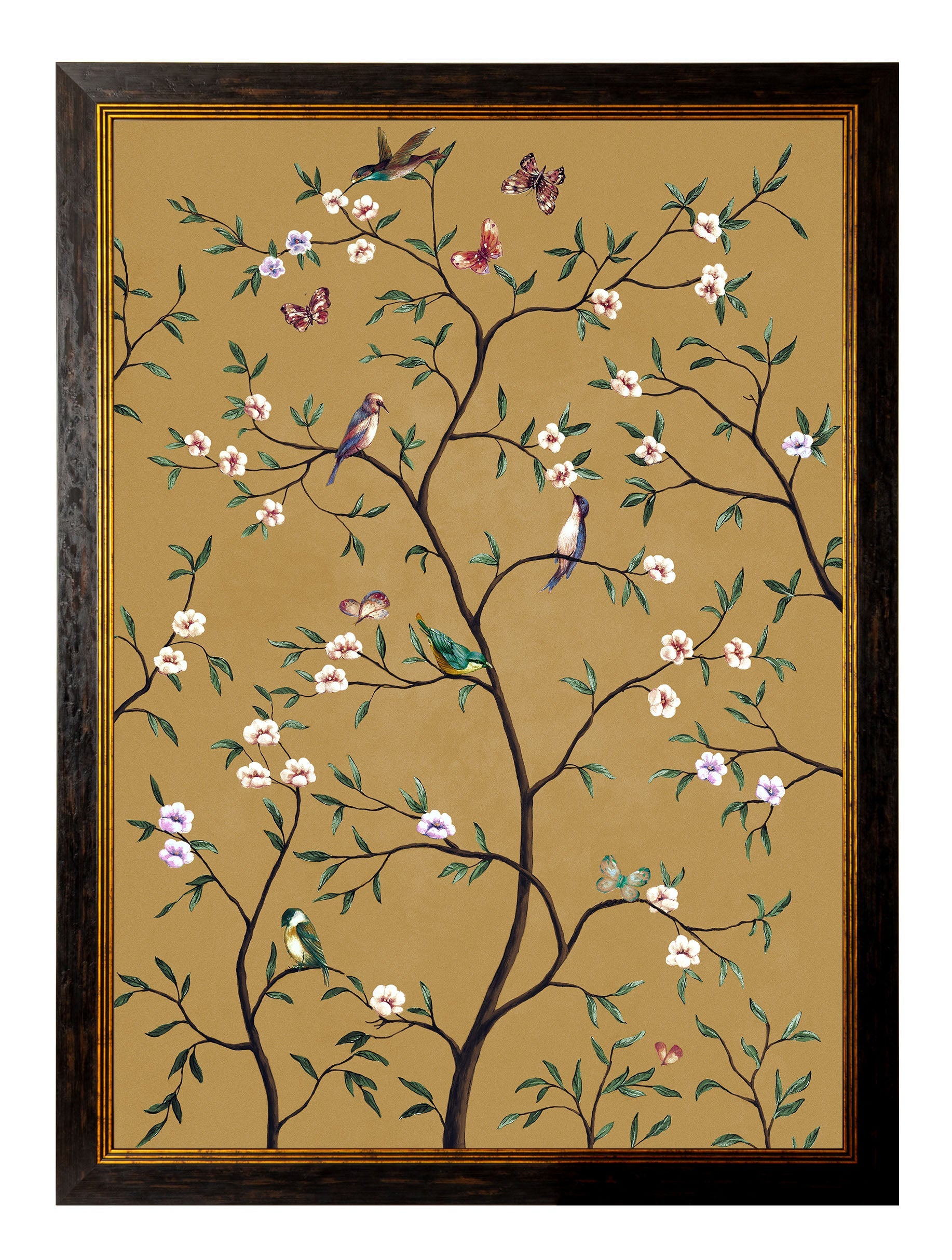 tree of life ochre set of 2 - premium glass-fronted framed art print with solid wood frame, a beautiful addition to stylish homes
