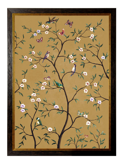 tree of life ochre set of 2 - premium glass-fronted framed art print with solid wood frame, a beautiful addition to stylish homes