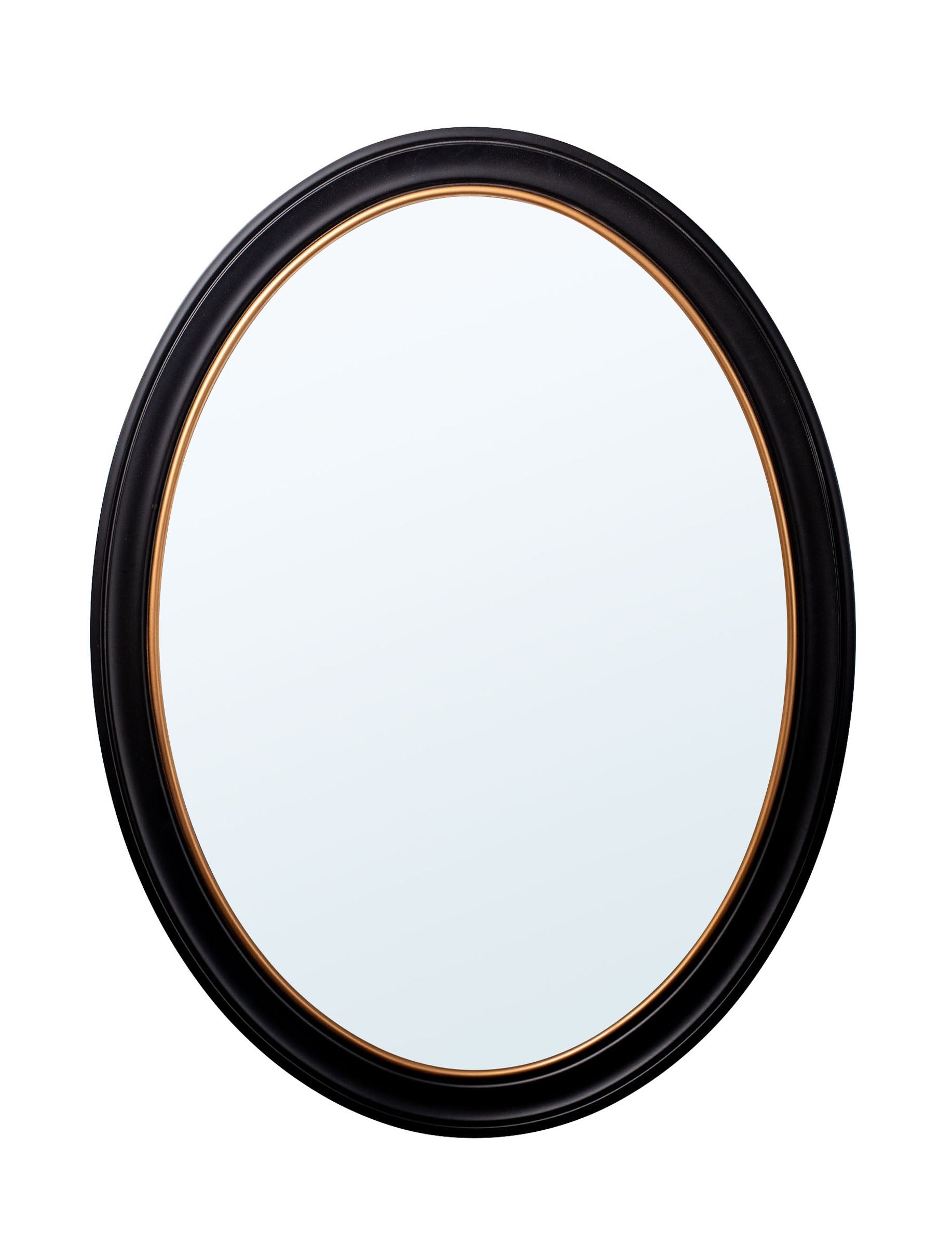 Oval Mirror - Black and Gold in size 375 x 500 mm - glass-fronted framed wall art print with solid wood frame, ideal for contemporary home styling