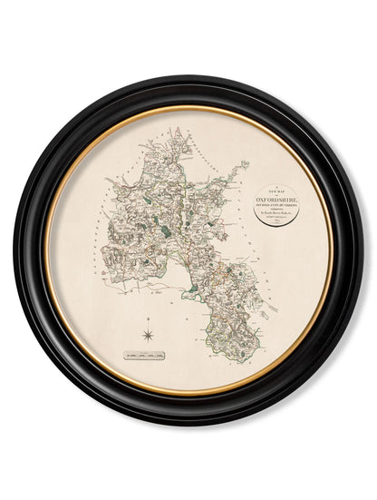  of c 1806 county maps of england round in size 70 x 70cm - glass-fronted framed wall art print with solid wood frame, designed for high-end interior design