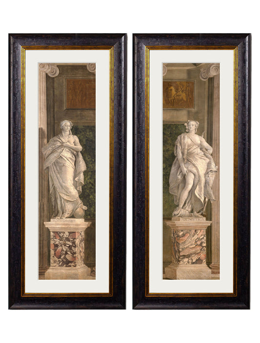 c.1760 Allegorical Figures Representing Grammar and Arithmetic in size 38 x 95cm - glass-fronted framed wall art print with solid wood frame, luxury wall art for sophisticated spaces