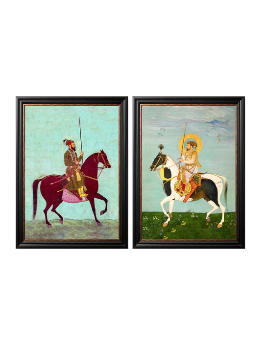 Mughals - Horsemen in size 38 x 50cm - glass-fronted framed wall art print with solid wood frame, adds elegance to your decor