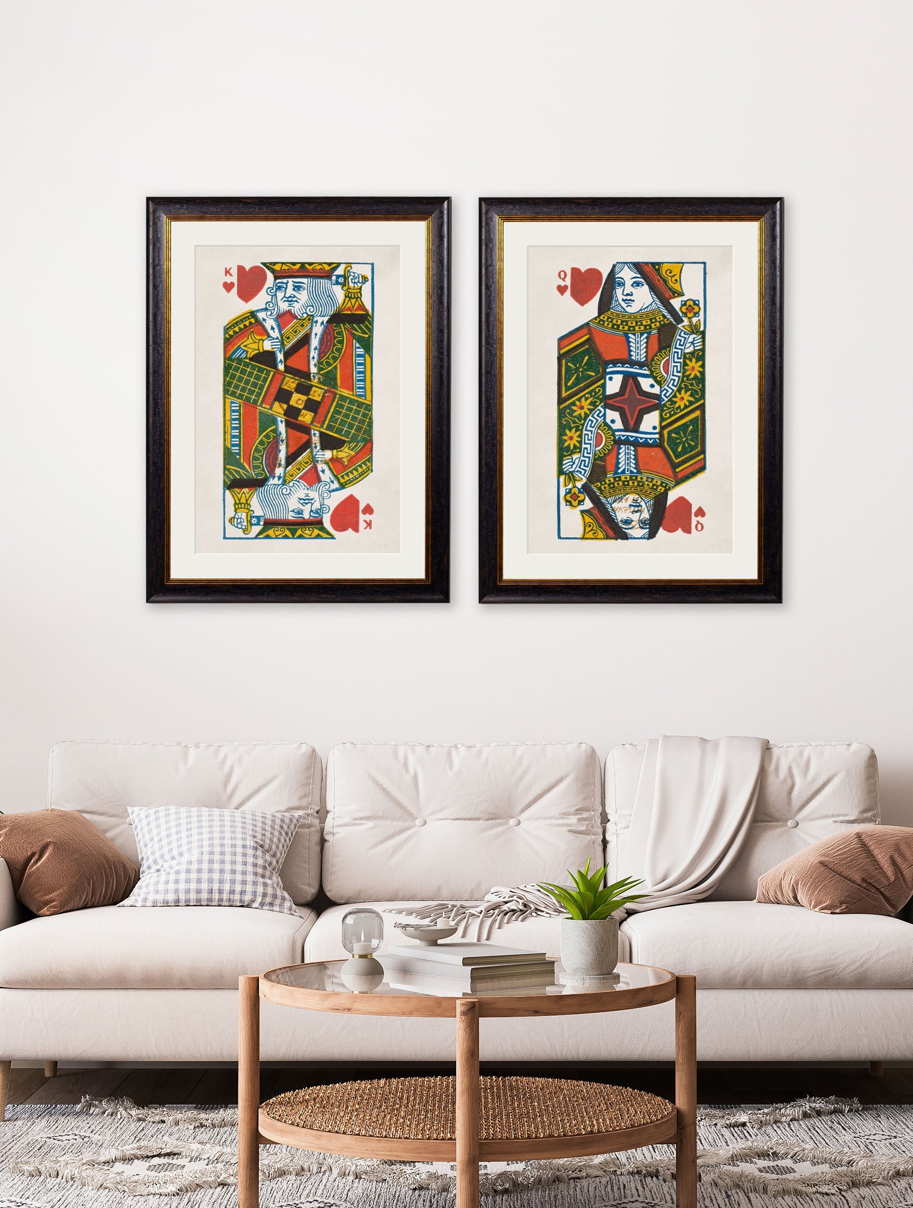 vintage playing cards in size 38 x 50cm - glass-fronted framed wall art print with solid wood frame, adds elegance to your decor