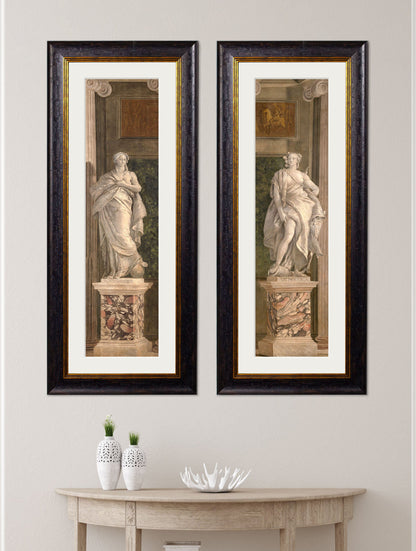 c 1760 allegorical figures representing grammar and arithmetic in size 38 x 95cm - glass-fronted framed wall art print with solid wood frame, perfect for statement wall decor