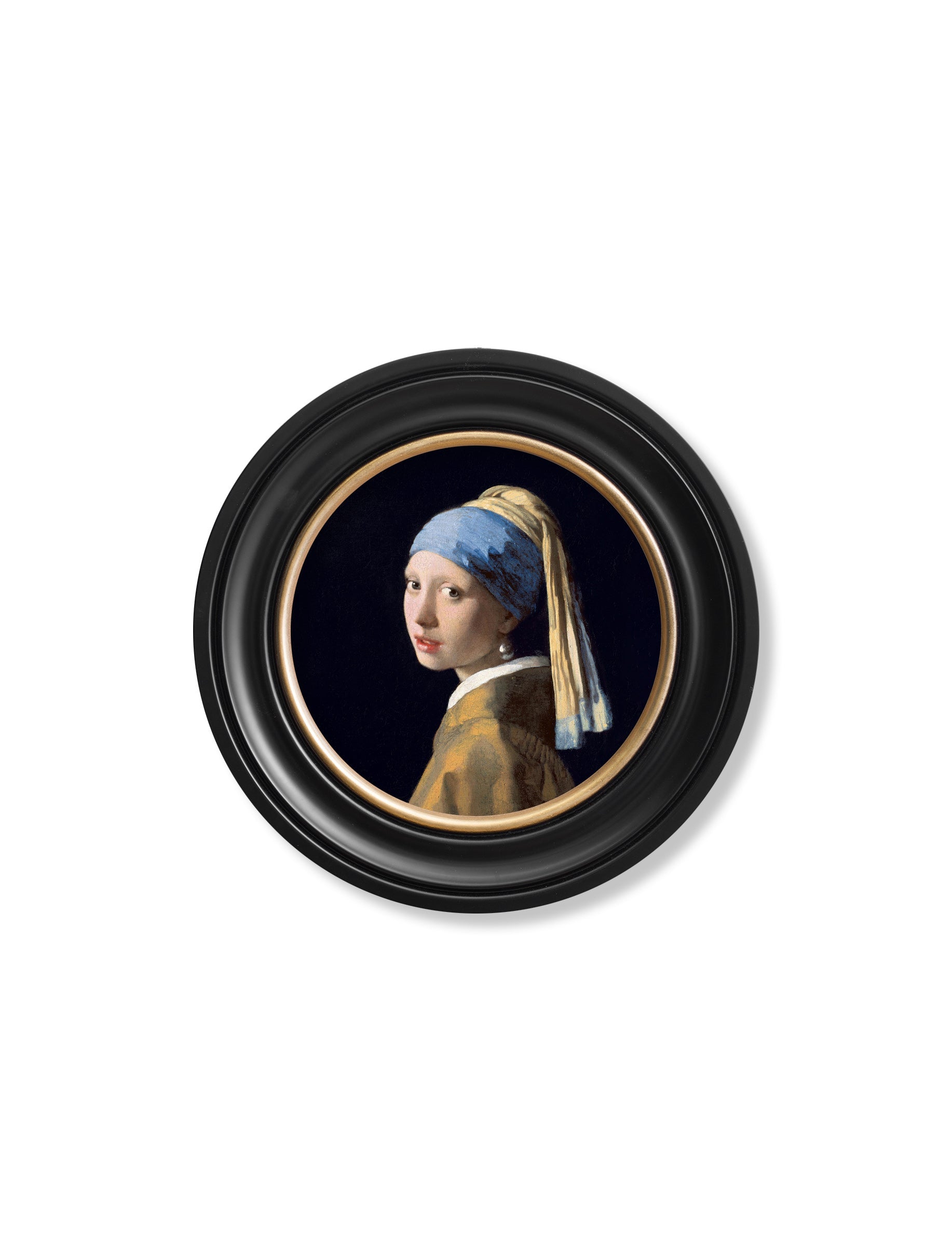 c 1665 girl with a pearl earring round frame in size 96 x 96cm - glass-fronted framed wall art print with solid wood frame, ideal for contemporary home styling